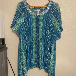 Catherines Blue and Green Geometric Blouse